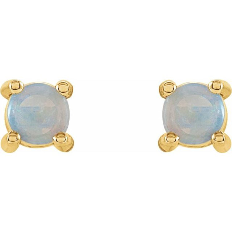 14K Yellow 4 mm Natural White Opal Earrings