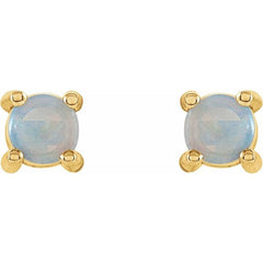 14K Yellow 4 mm Natural White Opal Earrings