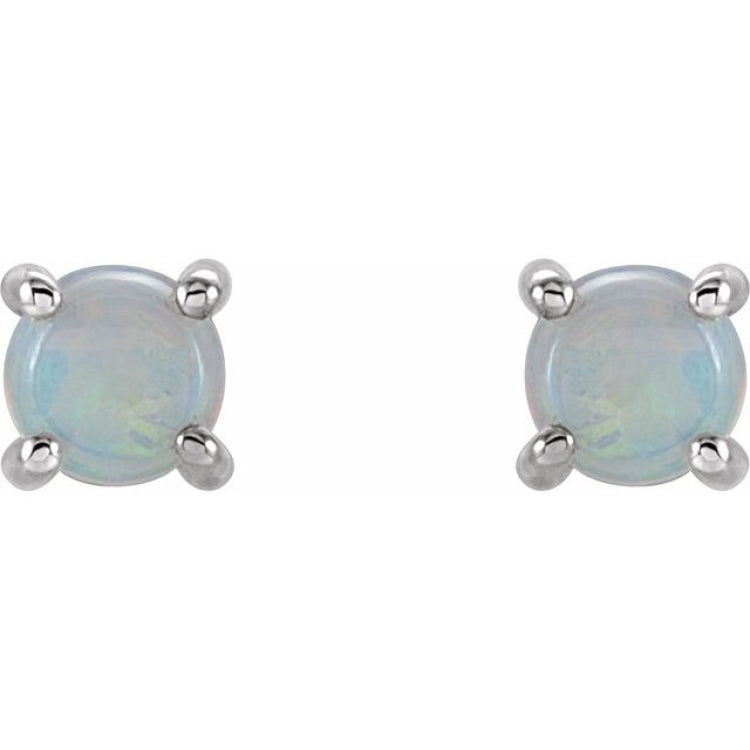 14K White 5 mm Natural White Opal Earrings