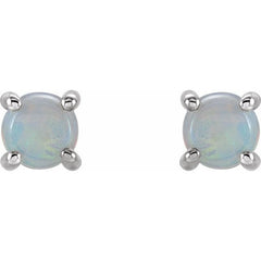 14K White 5 mm Natural White Opal Earrings