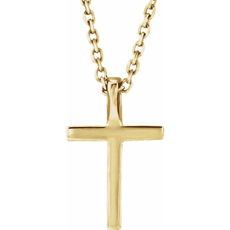 14K Yellow Natural Mozambique Garnet Petite Cross 16" Necklace