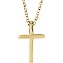 14K Yellow Natural Mozambique Garnet Petite Cross 16" Necklace