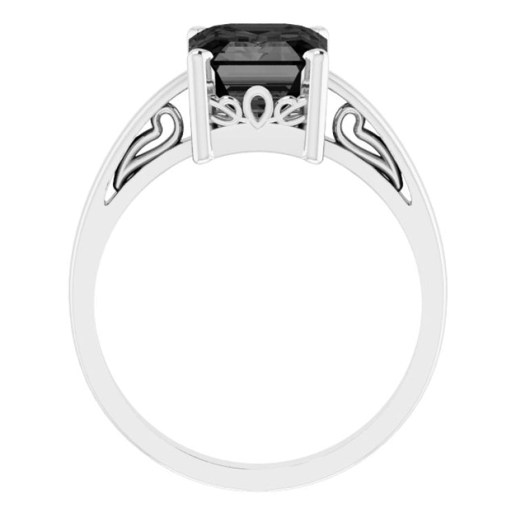 14K White Natural Black Onyx Scroll Setting® Ring