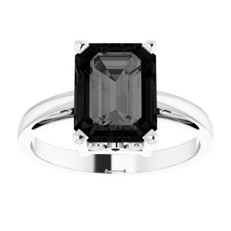 14K White Natural Black Onyx Scroll Setting® Ring