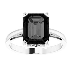 14K White Natural Black Onyx Scroll Setting® Ring