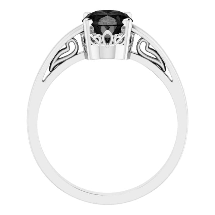 14K White Natural Black Onyx Ring