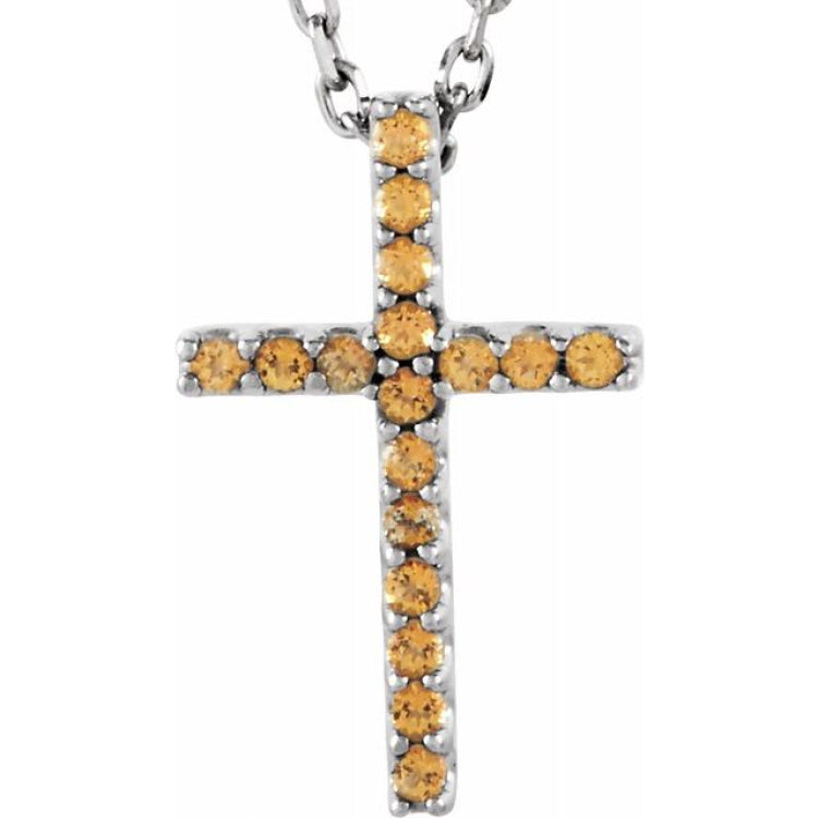 14K White Natural Yellow Sapphire Petite Cross 16" Necklace