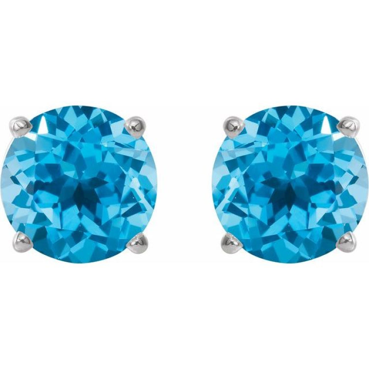 14K White 5 mm Natural Swiss Blue Topaz Stud Earrings