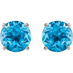 14K White 5 mm Natural Swiss Blue Topaz Stud Earrings