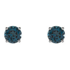 14K White 5 mm Natural London Blue Topaz Stud Earrings