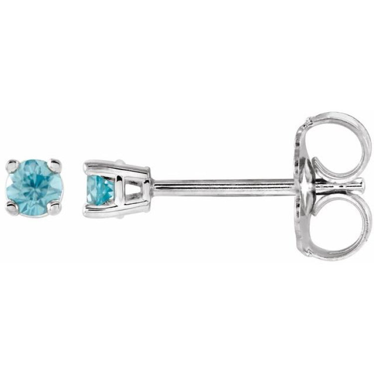 14K White Gold 2.5 mm Natural Blue Zircon Earrings