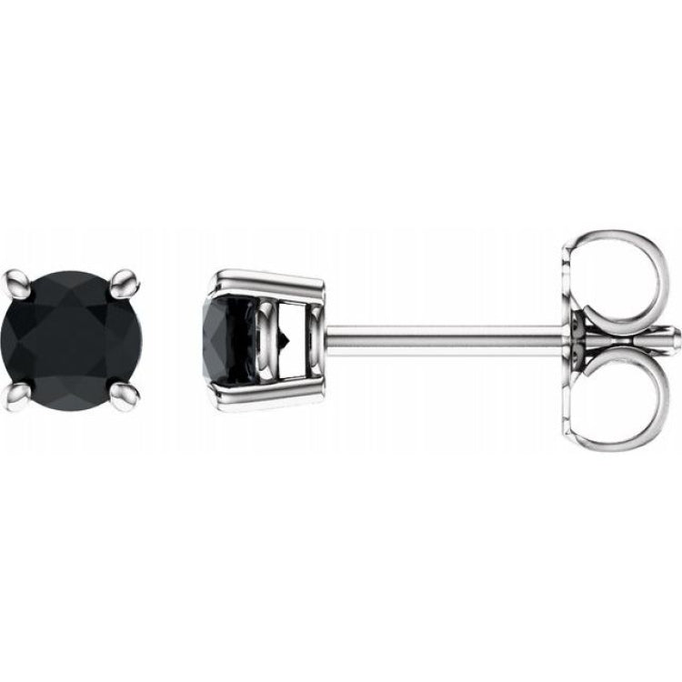 14K White Gold 4 mm Natural Black Onyx Earrings