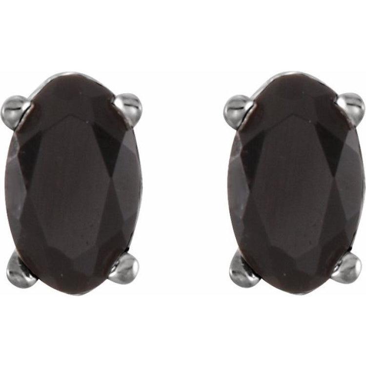 14K White Natural Black Onyx Earrings