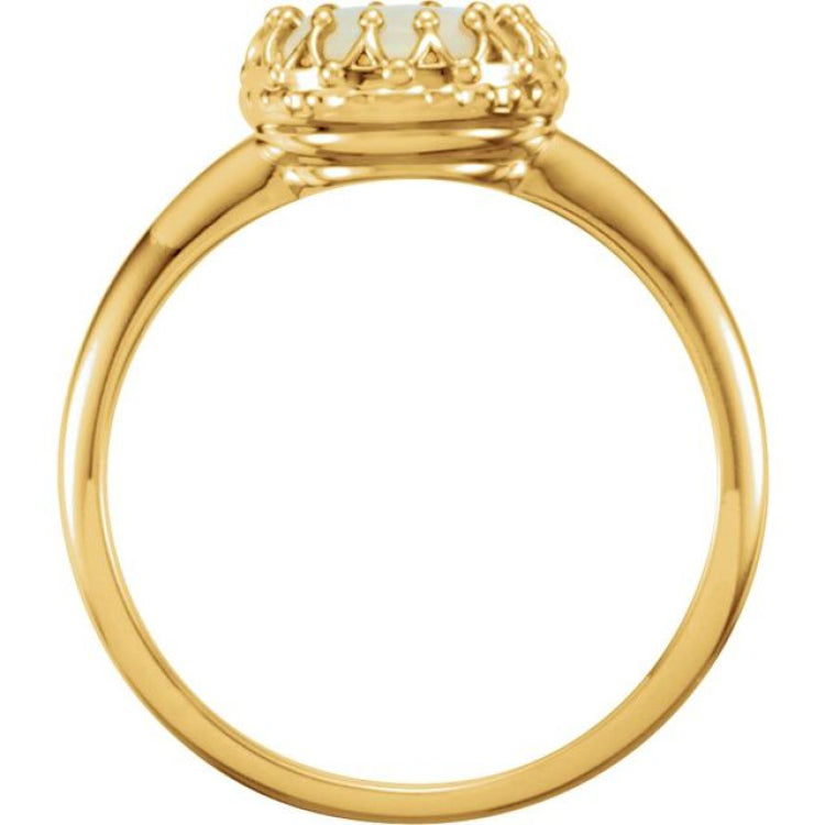14K Yellow 8 mm Natural White Opal Crown Cabochon Ring