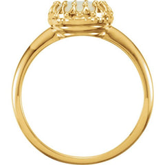 14K Yellow 8 mm Natural White Opal Crown Cabochon Ring