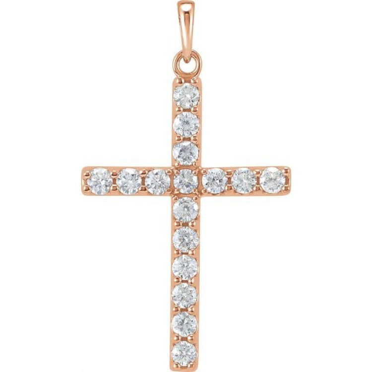 14K Rose 1/4 CTW Natural Diamond Cross Pendant