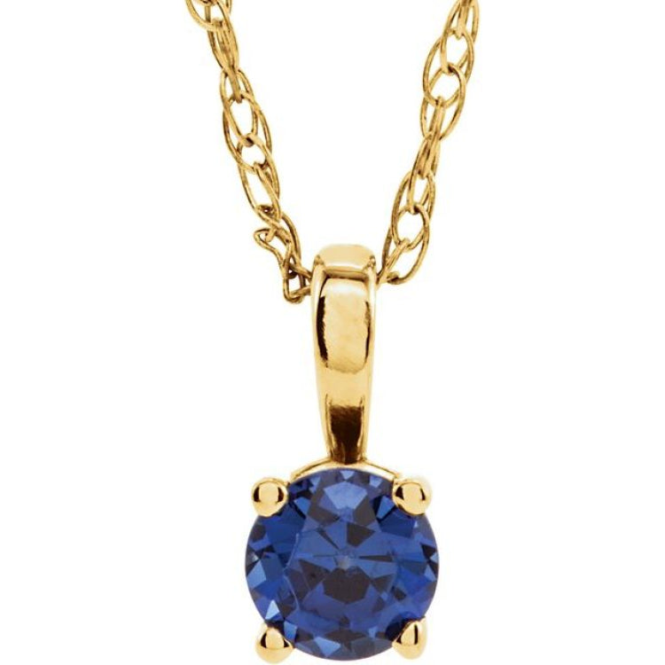 14K Yellow 3 mm Lab-Grown Blue Sapphire Youth Solitaire 14" Necklace