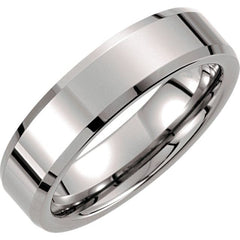 Tungsten 6 mm Beveled-Edge Band Size 9.5