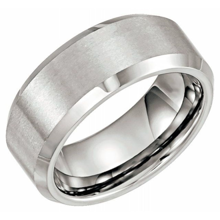 Tungsten 8 mm Satin & Beveled-Edge Band Size 8.5