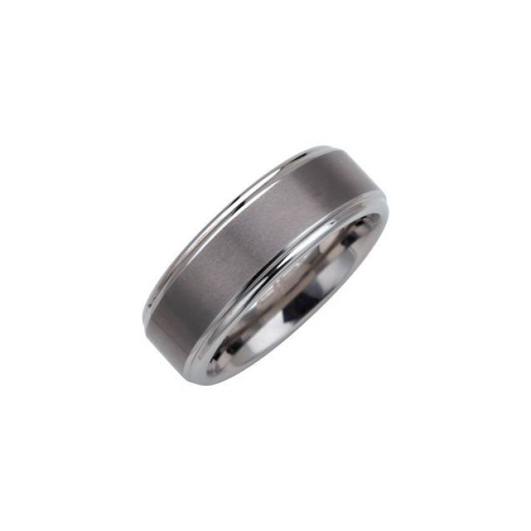 Tungsten 8 mm Satin Finished Band with Ridged Edges Size 11