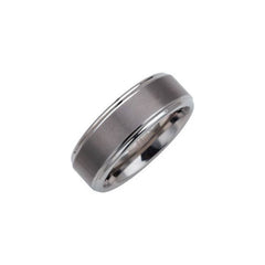 Tungsten 8 mm Satin Finished Band with Ridged Edges Size 8.5