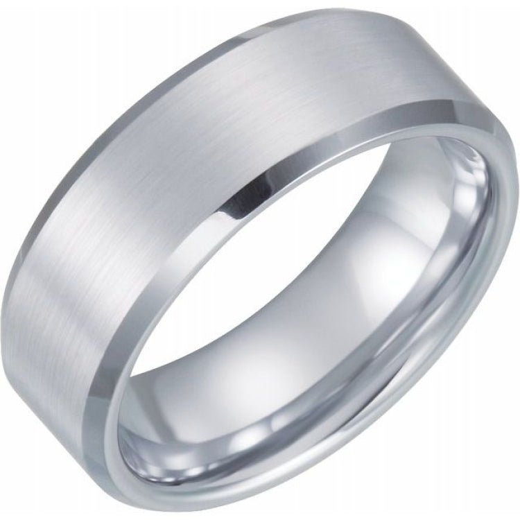 White Tungsten 8 mm Beveled-Edge Comfort-Fit Band Size 7.5