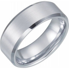White Tungsten 8 mm Beveled-Edge Comfort-Fit Band Size 14