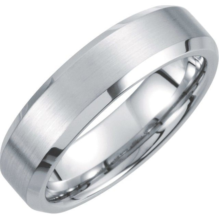 White Tungsten 6 mm Beveled-Edge Inlay Band Size 12
