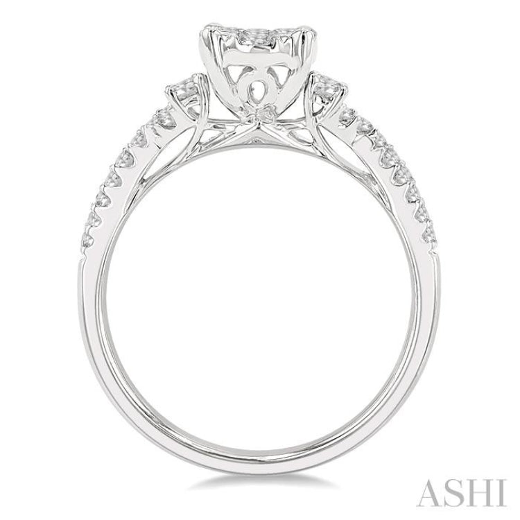 3/4 ctw Oval Shape Center Crisscross Shank Lovebright Round Cut Diamond Engagement Ring in 14K White Gold