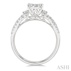 3/4 ctw Oval Shape Center Crisscross Shank Lovebright Round Cut Diamond Engagement Ring in 14K White Gold