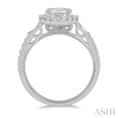 5/8 ctw Oval Shape Baguette and Round Cut Diamond Semi-Mount Engagement Ring in 14K White Gold