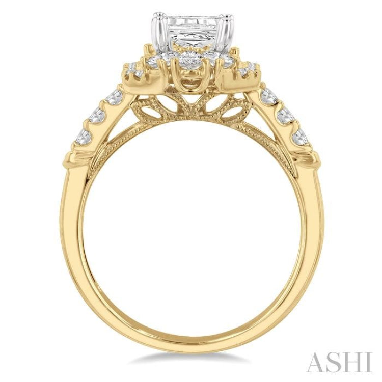 5/8 ctw Octagonal Shape Pear and Round Cut Diamond Semi-Mount Engagement Ring in 14K Yellow and White Gold