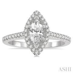 3/4 ctw Round Cut Diamond Engagement Ring With 1/2 ct Marquise Cut Center Stone in 14K White Gold