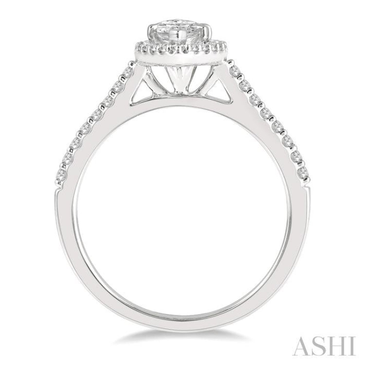 3/4 ctw Round Cut Diamond Engagement Ring With 1/2 ct Marquise Cut Center Stone in 14K White Gold