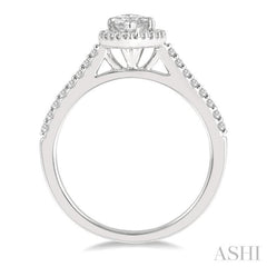 3/4 ctw Round Cut Diamond Engagement Ring With 1/2 ct Marquise Cut Center Stone in 14K White Gold
