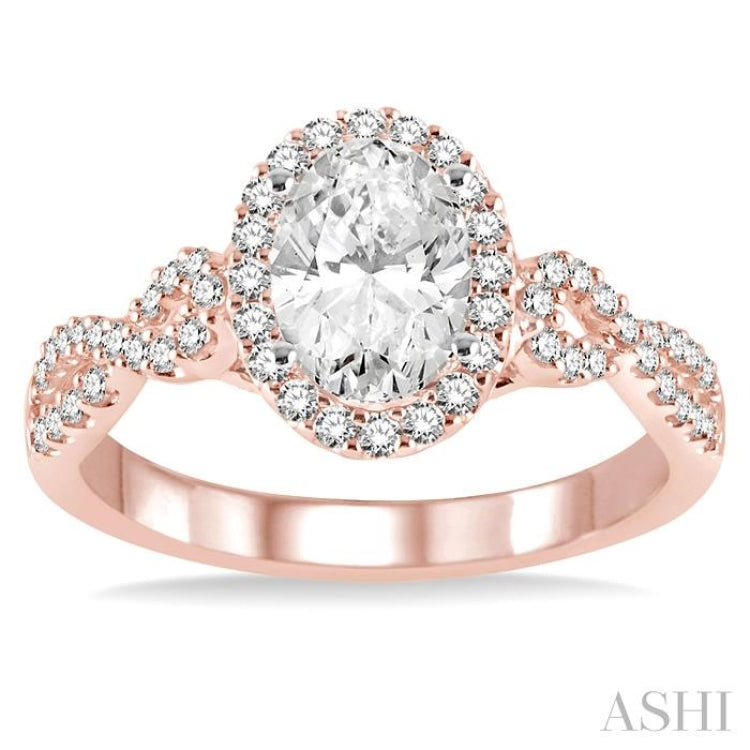 1/2 ctw Oval Cut Diamond Ladies Engagement Ring with 1/3 ct Oval Cut Center Stone in 14K Rose and White Gold