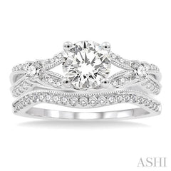 1 Ctw Diamond Wedding Set with 7/8 Ctw Round Cut Engagement Ring and 1/6 Ctw Wedding Band in 14K White Gold