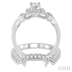 5/8 Ctw Diamond Wedding Set with 1/2 Ctw Princess Cut Engagement Ring and 1/6 Ctw Wedding Band in 14K White Gold