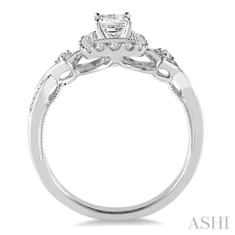 1/2 Ctw Diamond Engagement Ring with 1/5 Ct Princess Cut Center Stone in 14K White Gold