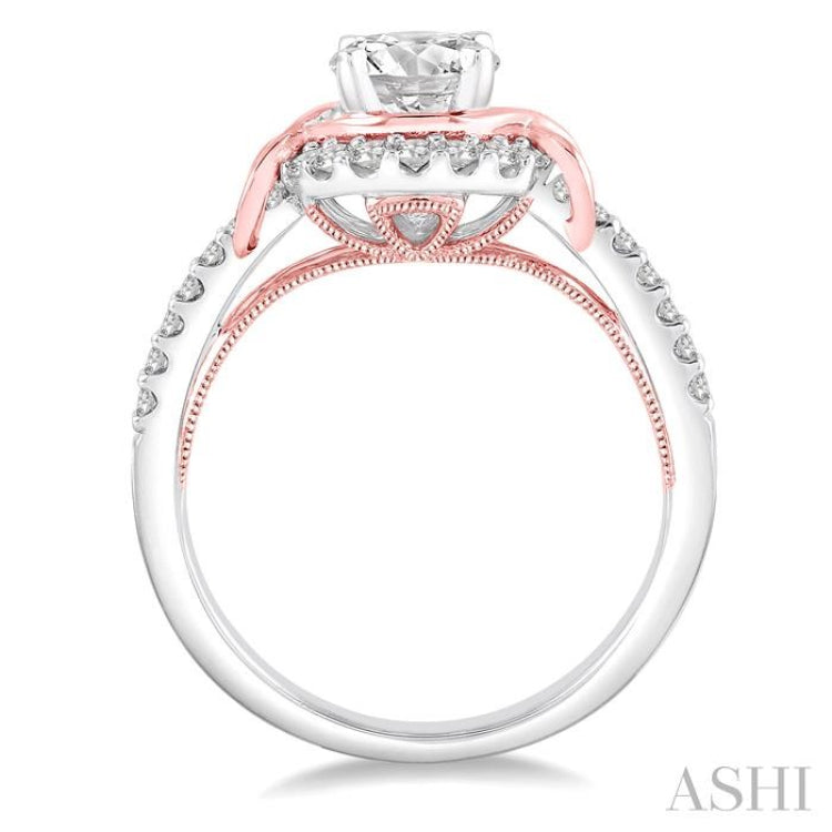 1 1/10 Ctw Diamond Engagement Ring with 3/4 Ct Round Cut Center Stone in 14K White and Rose Gold