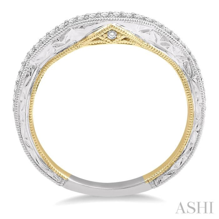 1/6 Ctw Vintage Inspired Round Diamond Wedding Band in 14K White and Yellow Gold