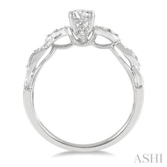 1/10 ctw Leaf Criss Cross Shank Round Cut Diamond Semi-Mount Engagement Ring in 14K White Gold