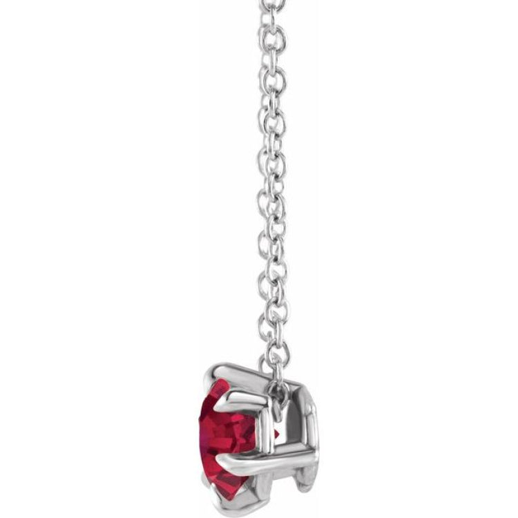 Platinum 5 mm Lab-Grown Ruby Solitaire 16-18" Necklace