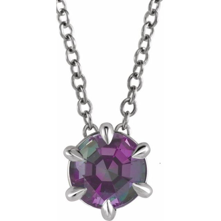 14K White 6 mm Lab-Grown Alexandrite Solitaire 16-18" Necklace