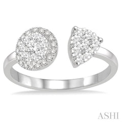 1/2 Ctw Round and Pear Shape Diamond Lovebright Ring in 14K White Gold