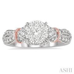 3/4 Ctw Round Diamond Lovebright Ring in 14K White and Rose Gold