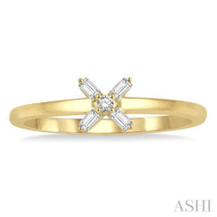 1/10 Ctw Cross Baguette and Round Cut Diamond Petite Fashion Ring in 10K Yellow Gold