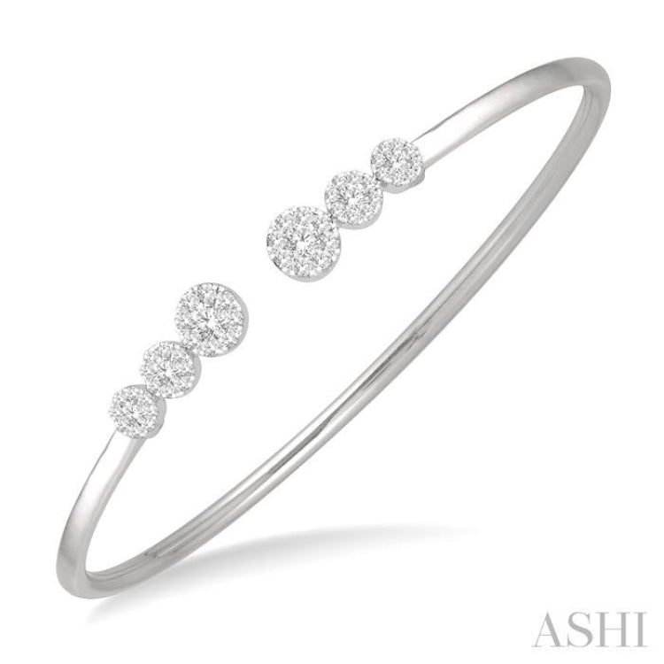 3/4 Ctw Circular End Mount Lovebright Round Cut Diamond Cuff Bangle in 14K White Gold