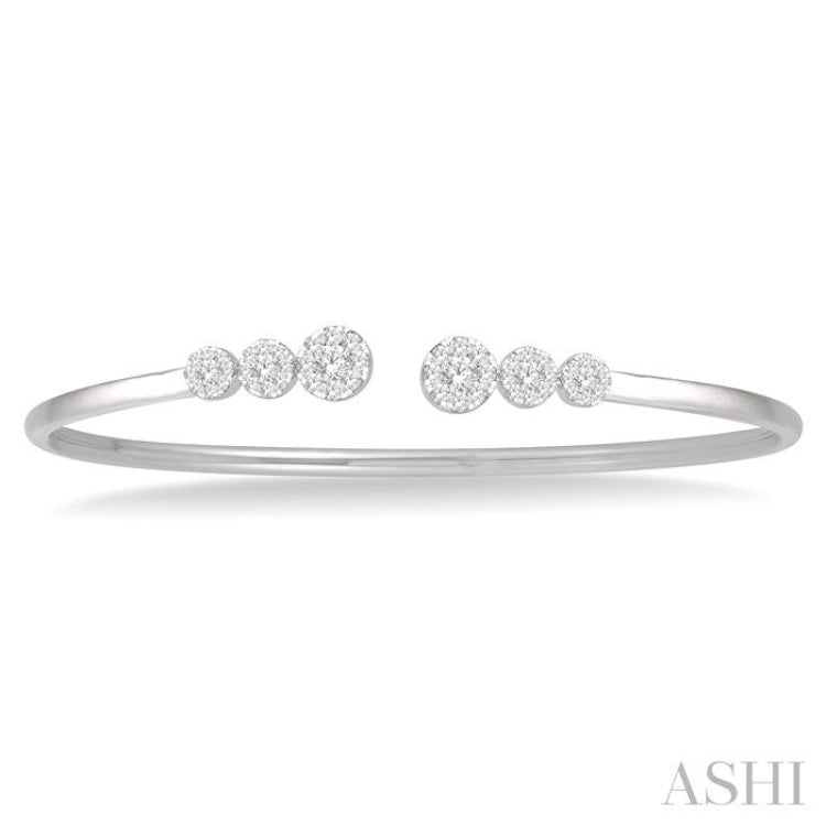 3/4 Ctw Circular End Mount Lovebright Round Cut Diamond Cuff Bangle in 14K White Gold