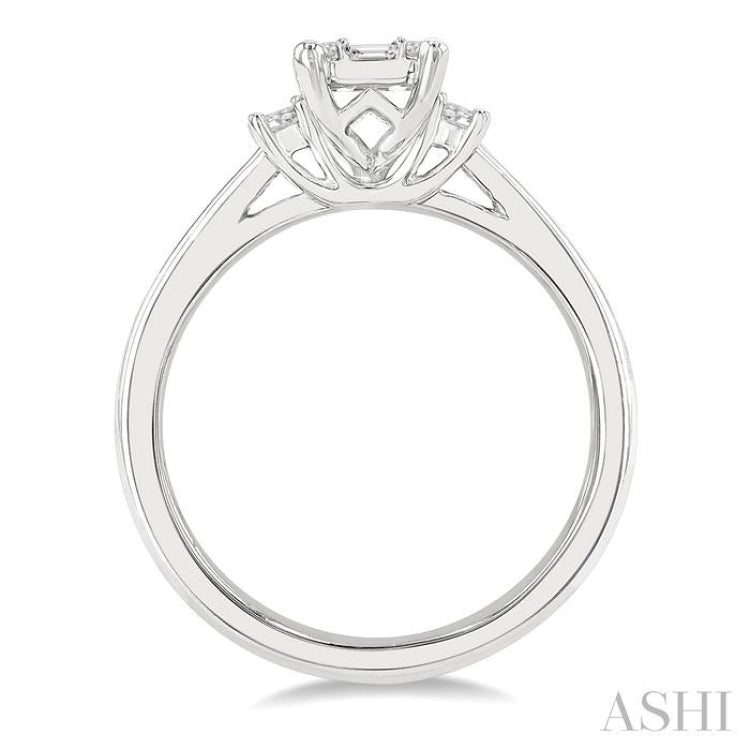 1/2 ctw Fusion Baguette and Round Cut Diamond Engagement Ring in 14K White Gold